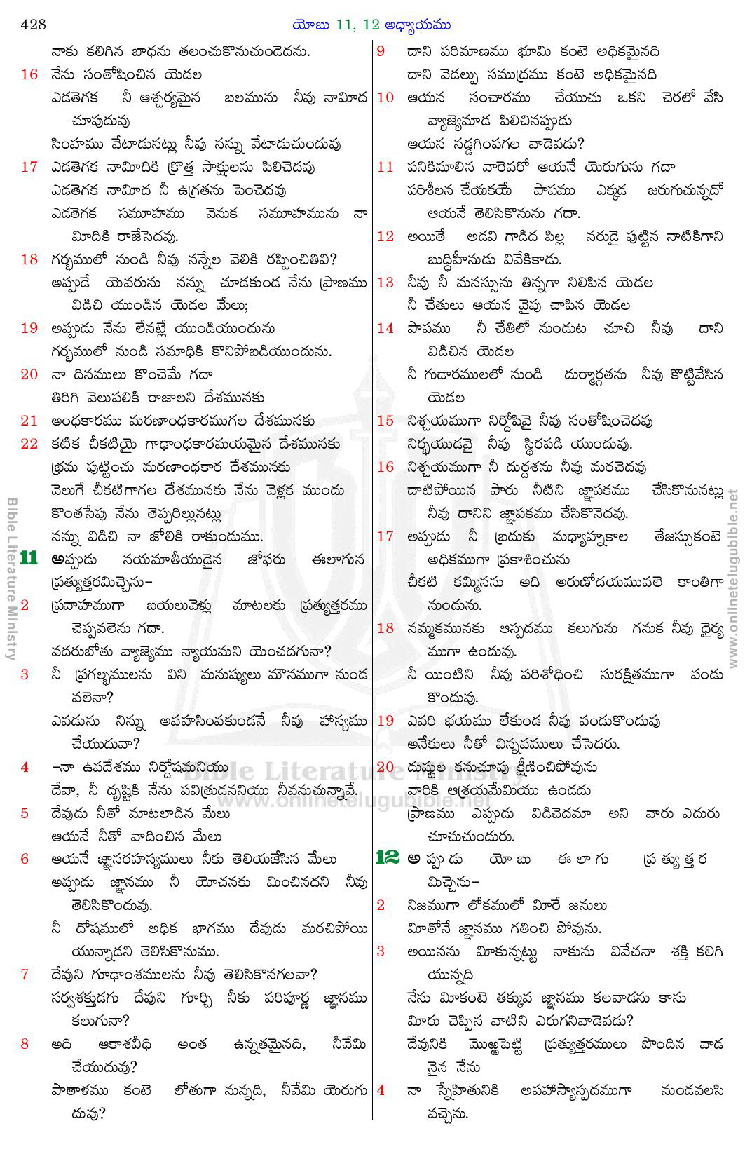 Bible Literature Ministry - Telugu Bible - Job - Chapter 11-12