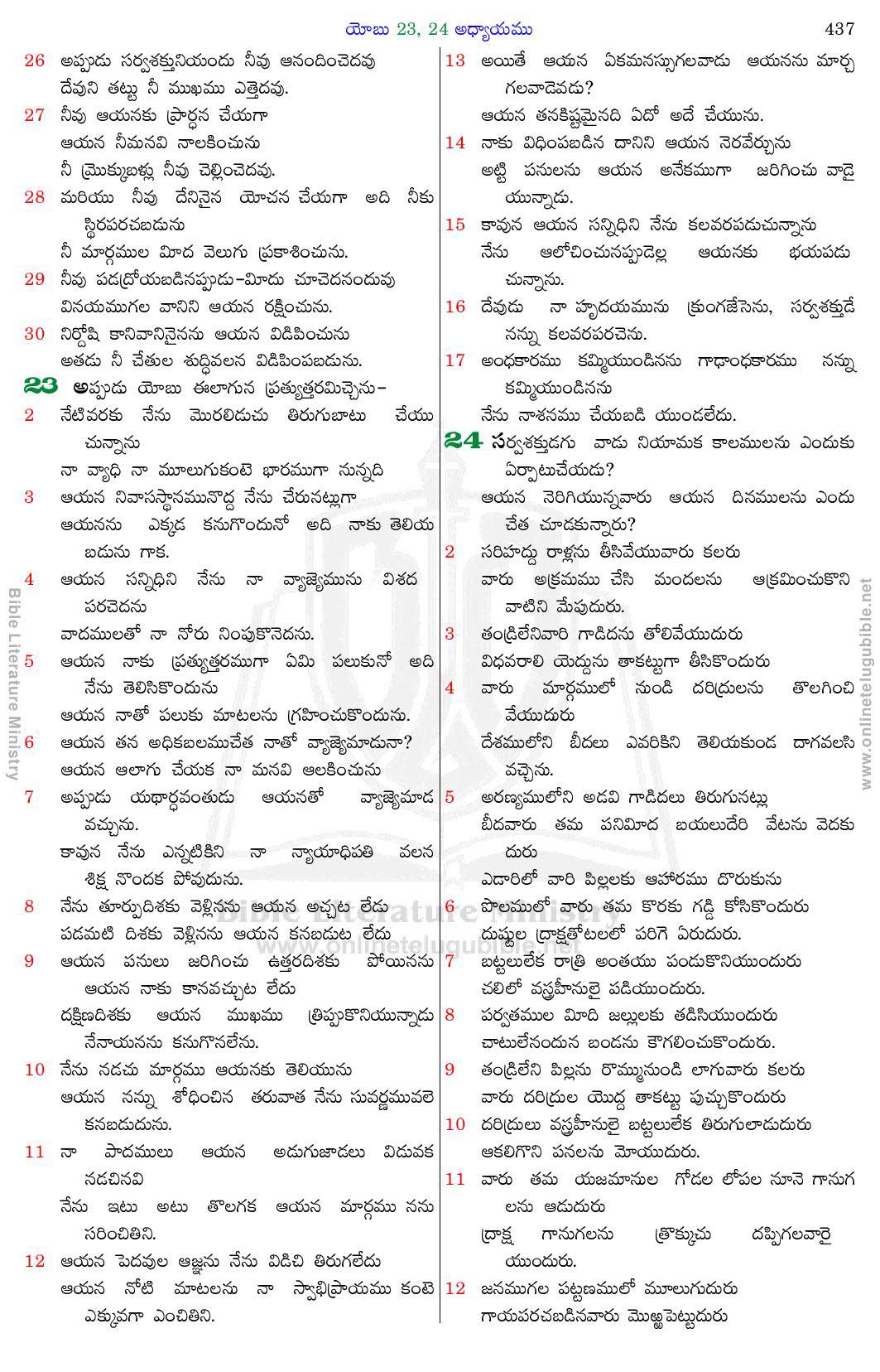 Bible Literature Ministry - Telugu Bible - Job - Chapter 23-24