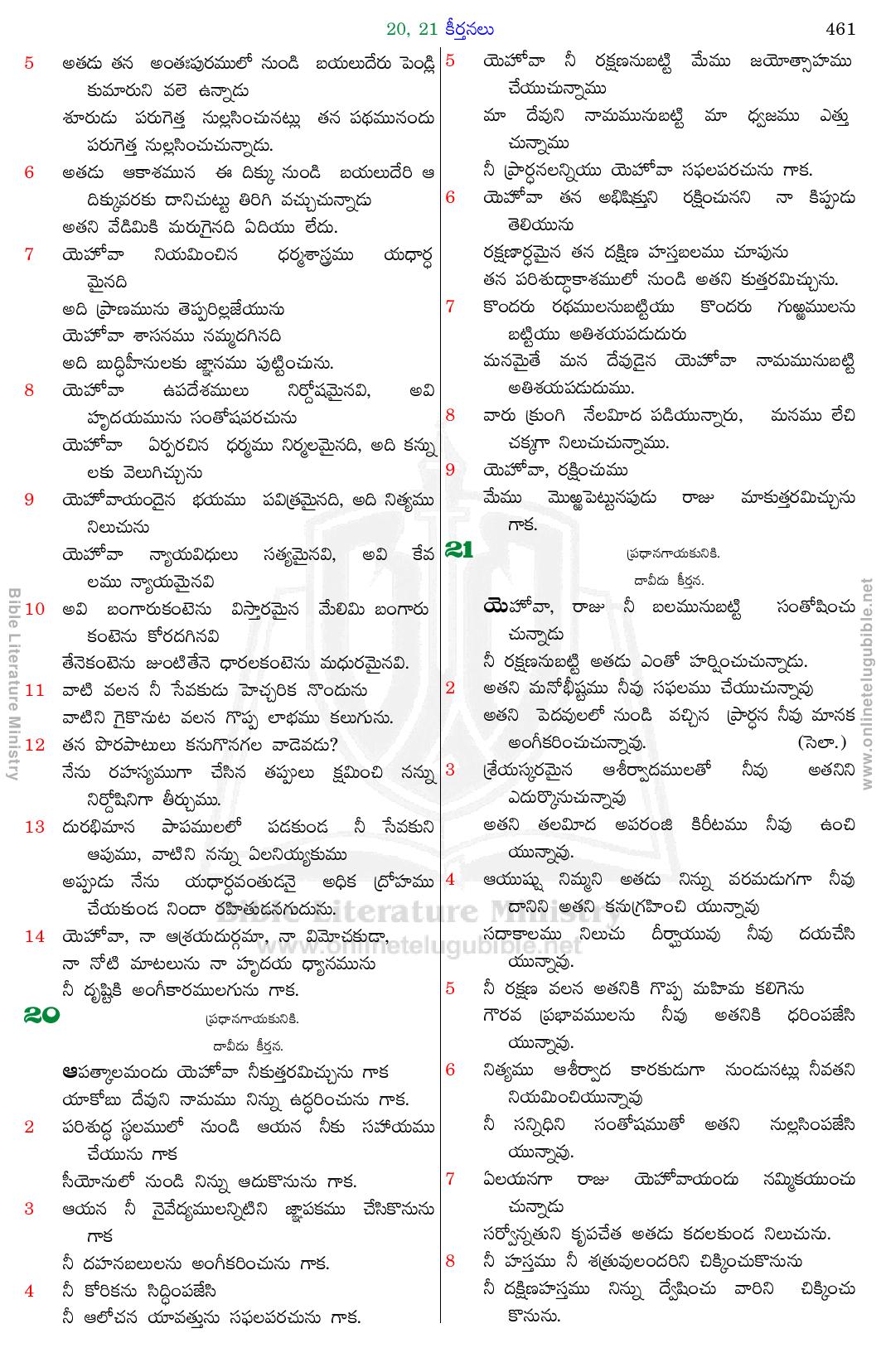 Bible Literature Ministry - Telugu Bible - Psalms - Chapter 20-21