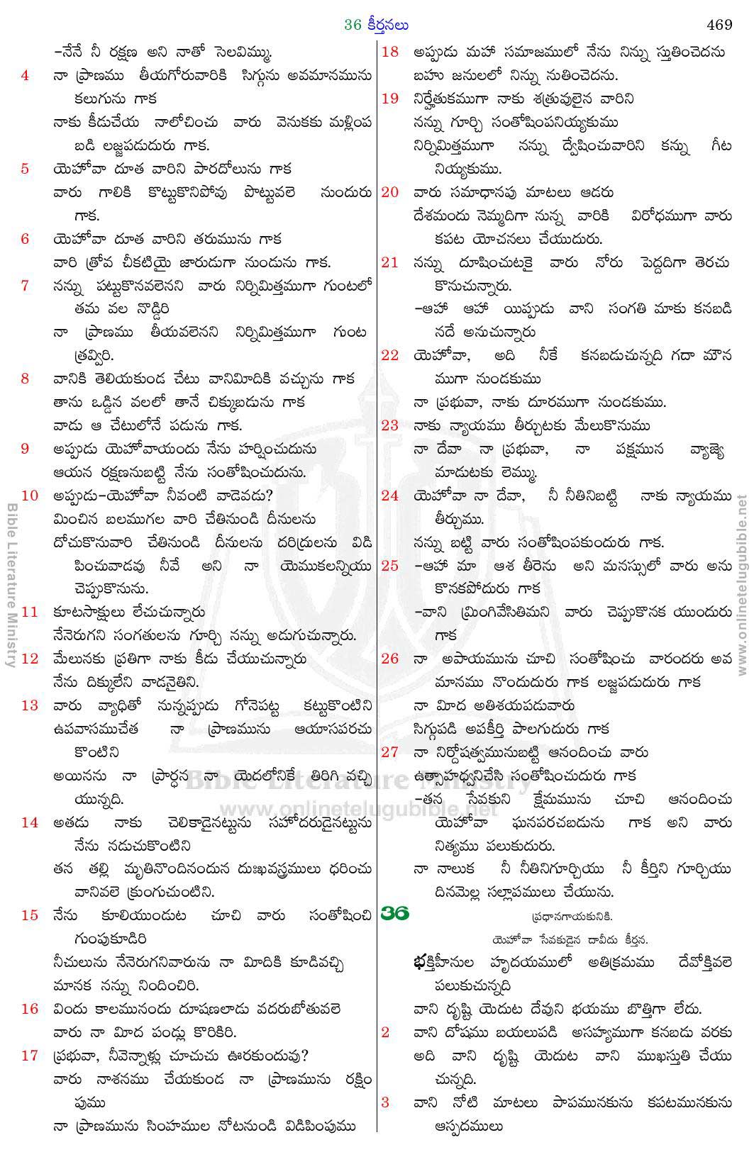 Bible Literature Ministry - Telugu Bible - Psalms - Chapter 36