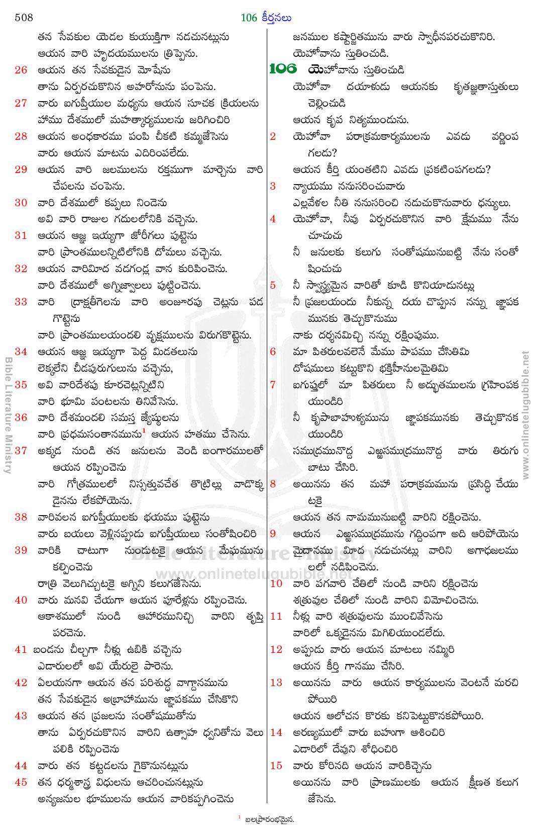 Bible Literature Ministry - Telugu Bible - Psalms - Chapter 106